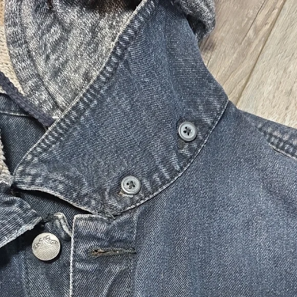 Free People | Hooded Denim Mixed Media Jacket with Removable Hood Sz Md - Picture 5 of 8